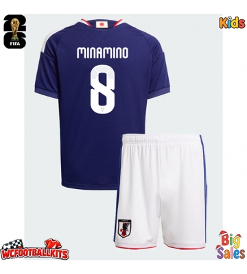 Japan Takumi Minamino #8 Replica Home Stadium Kit for Kids World Cup 2026 Short Sleeve (+ pants)